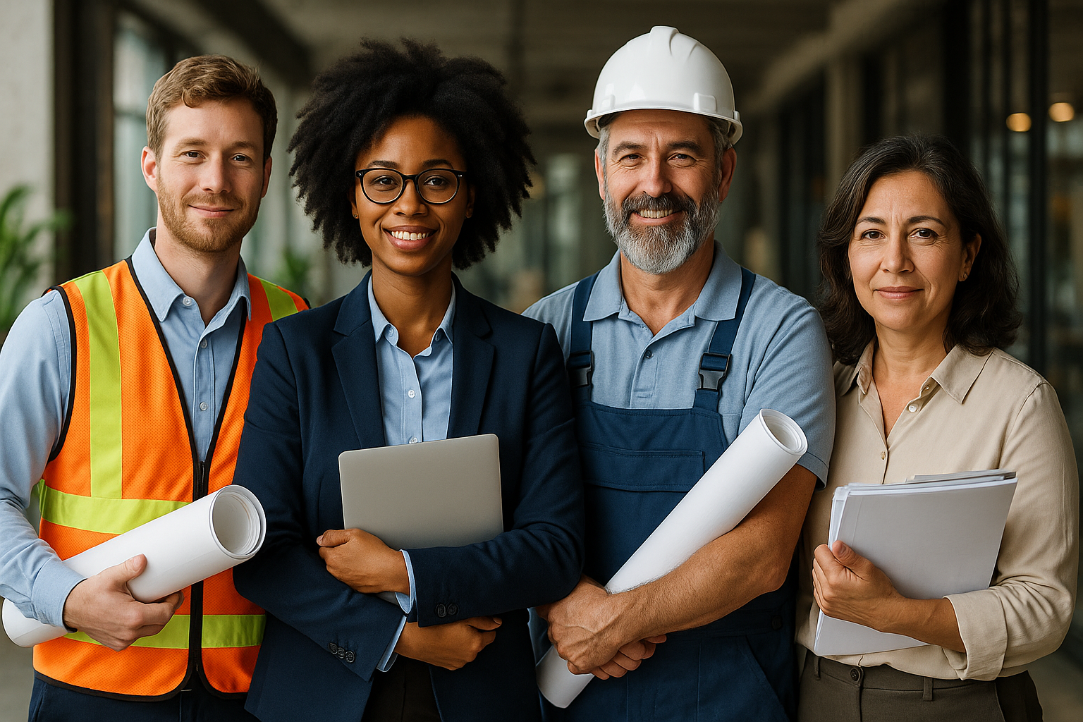 Equipo diverso de profesionales industriales - ingenieros, técnicos y gerentes trabajando juntos con NeuroBSS